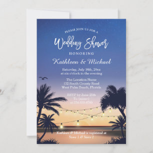 Palm Beach Sunset String Lights Wedding Shower Kaart