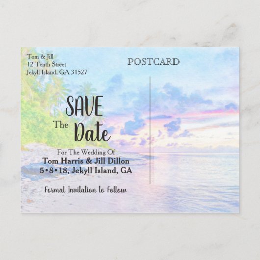 Palm Beach Sunset Waterverf Sla de datum op Aankondigingskaart (Achterkant)