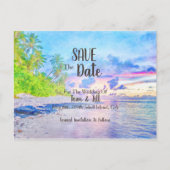 Palm Beach Sunset Waterverf Sla de datum op Aankondigingskaart (Voorkant)