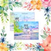 Palm Beach Sunset Waterverf Sla de datum op Aankondigingskaart