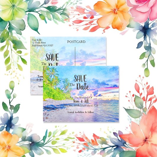 Palm Beach Sunset Waterverf Sla de datum op Aankondigingskaart