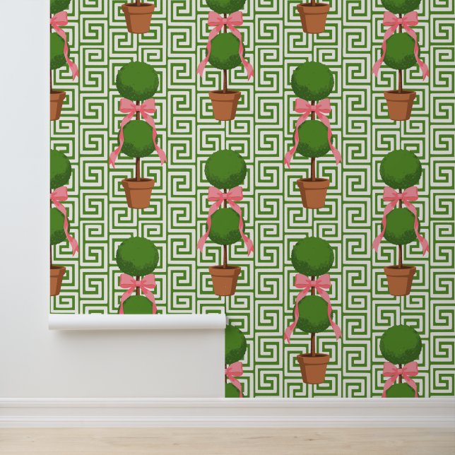 Palm Beach Topiary Green Griekse Sleutel Peel & St Behang (Applicatie)