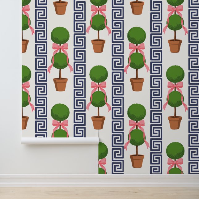Palm Beach Topiary Griekse Sleutel Streep Peel & S Behang (Applicatie)