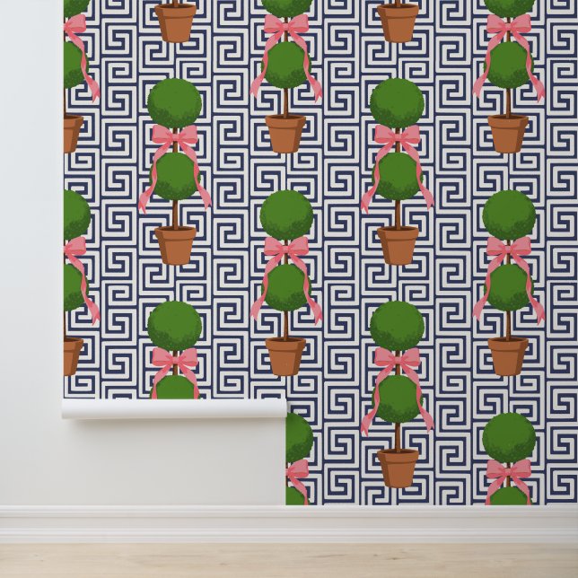 Palm Beach Topiary Navy Griekse Sleutel Peel & Sti Behang (Applicatie)