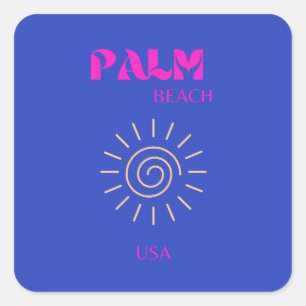 Palm Beach, Travel Art, Florida, Blue Vierkante Sticker