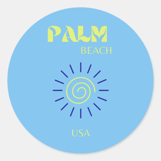 Palm Beach, Travel Art, Florida, Preppy, Blue Ronde Sticker (Voorkant)