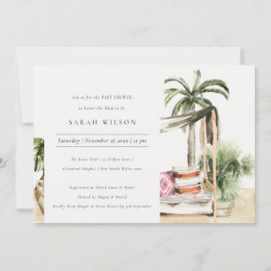 Palm Beach Tropical Cabana Baby shower Invite Bedankkaart