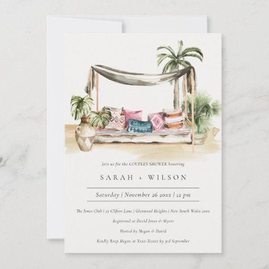 Palm Beach Tropical Cabana Couple Shower Invite Bedankkaart (Voorkant)