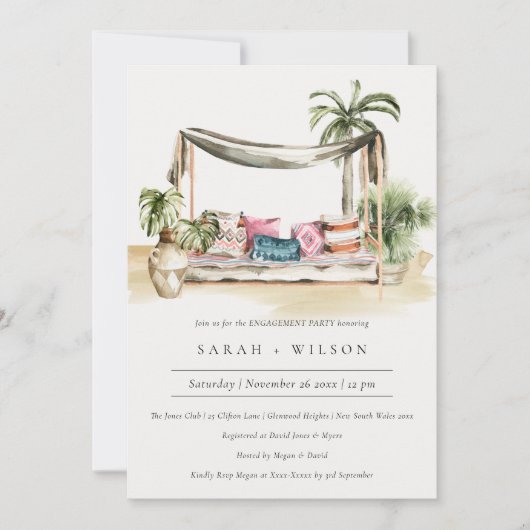 Palm Beach Tropical Cabana Verloving Invite Bedankkaart (Voorkant)