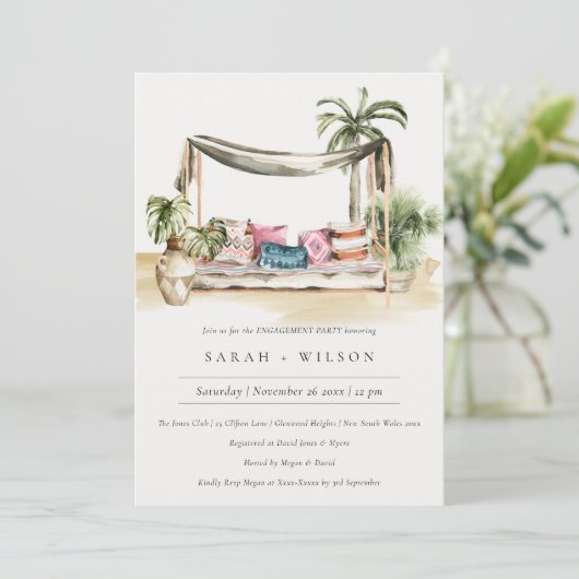 Palm Beach Tropical Cabana Verloving Invite Bedankkaart (Staand voorkant)