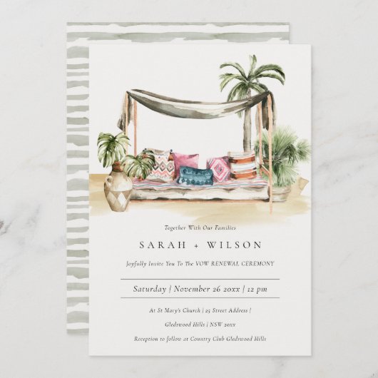 Palm Beach Tropical Cabana Vow Renewal Invite Bedankkaart (Voorkant / Achterkant)
