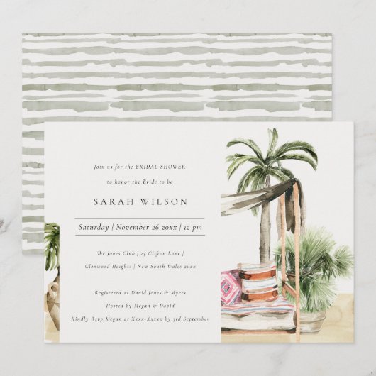 Palm Beach Tropical Cabana Vrijgezellenfeest Invit Bedankkaart (Voorkant / Achterkant)