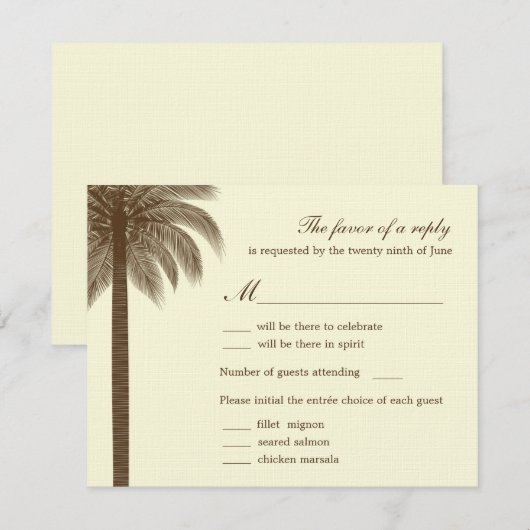 Palm Beach Trouw RSVP/Antwoordkaarten - Bruin RSVP Kaartje (Voorkant / Achterkant)