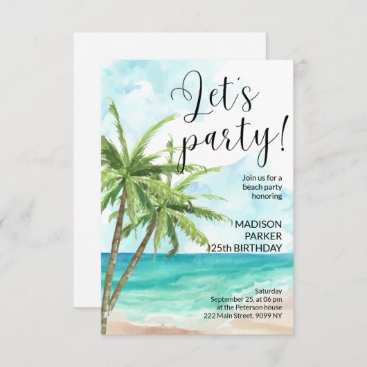 Palm Beach Verjaardag uitnodiging (Voorkant / Achterkant)