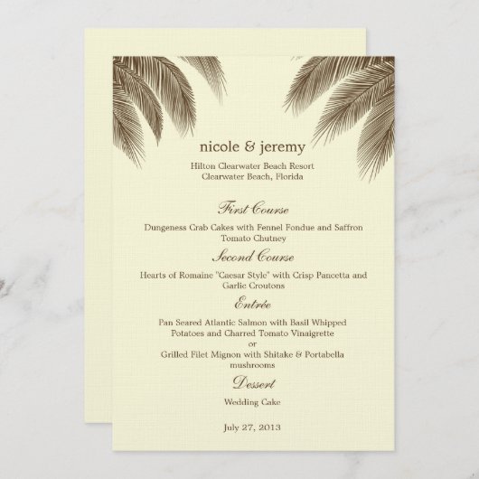 Palm Beach Wedding Menu Card - Bruin (Voorkant / Achterkant)