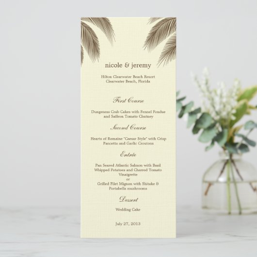 Palm Beach Wedding Menu Card - Bruin (Staand voorkant)