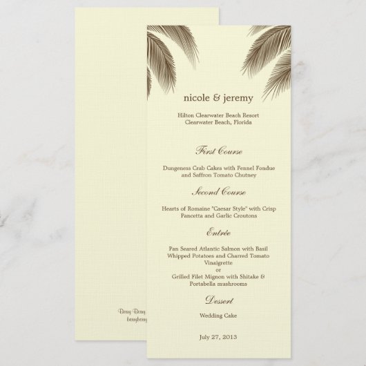 Palm Beach Wedding Menu Card - Bruin (Voorkant / Achterkant)