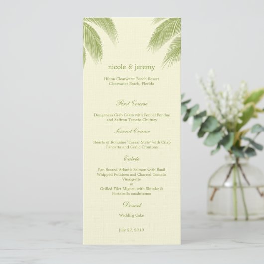 Palm Beach Wedding Menu Card - Green (Staand voorkant)