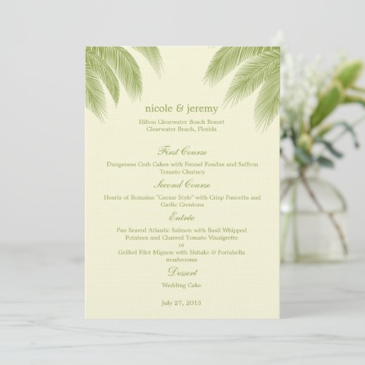 Palm Beach Wedding Menu Card - Green (Staand voorkant)