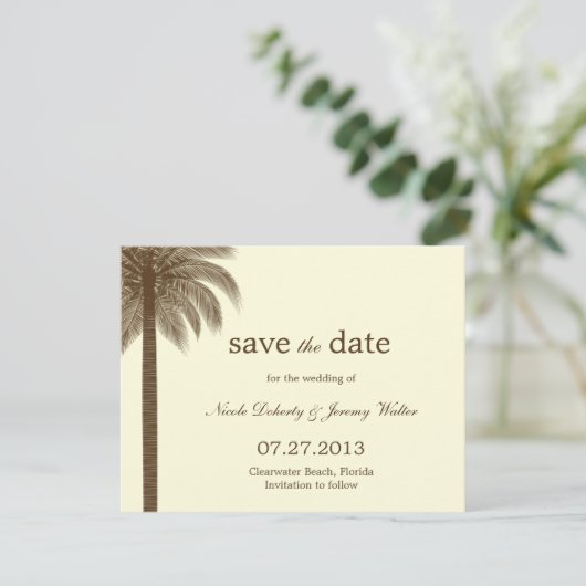 Palm Beach Wedding Save the Date Cards - Brown (Staand voorkant)