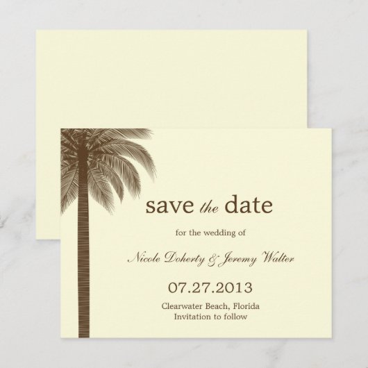 Palm Beach Wedding Save the Date Cards - Brown (Voorkant / Achterkant)