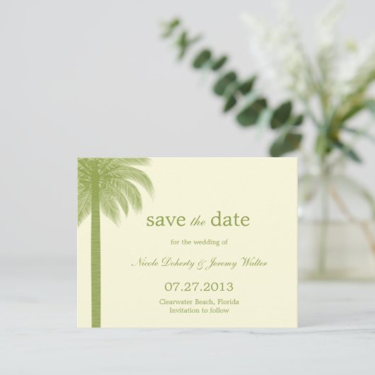 Palm Beach Wedding Save the Date Cards - Green (Staand voorkant)