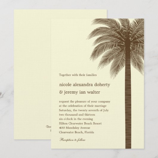Palm Beach Wedding-uitnodigingen - bruin Kaart (Voorkant / Achterkant)