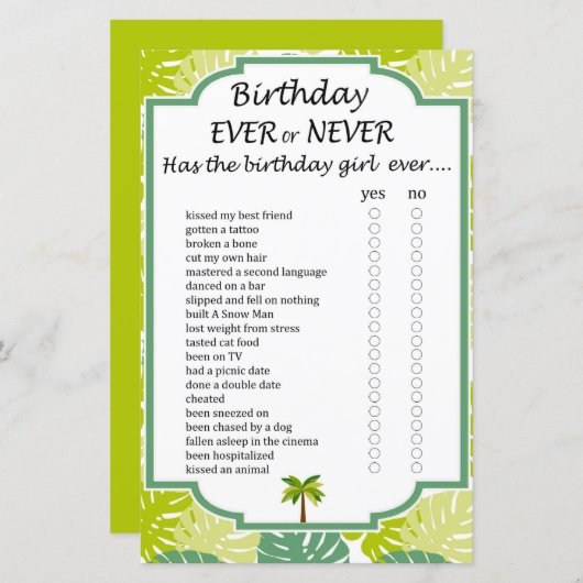 Palm Birthday altijd of nooit game (Voorkant / Achterkant)