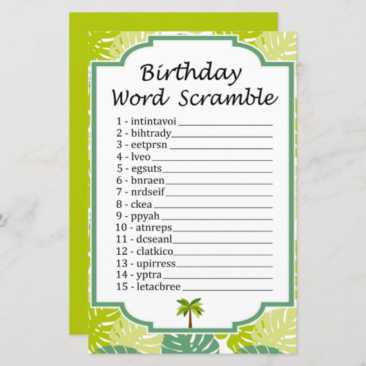 Palm Birthday Word Scramble Game (Voorkant / Achterkant)