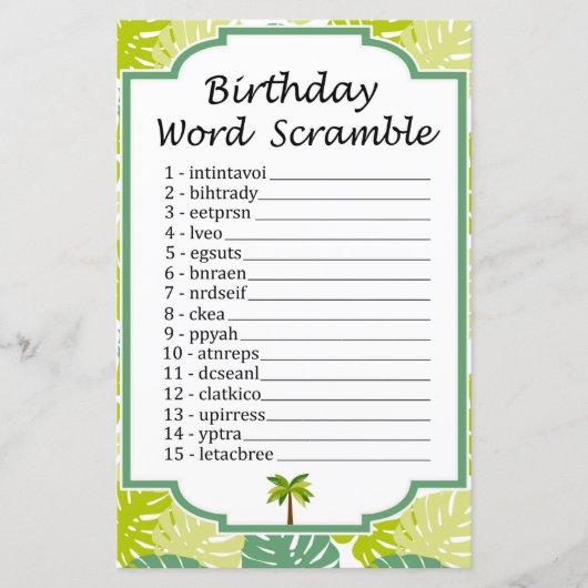 Palm Birthday Word Scramble Game (Voorkant)