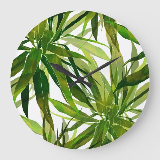 Palm bladeren hand geschilderd patroon grote klok (Voorkant)