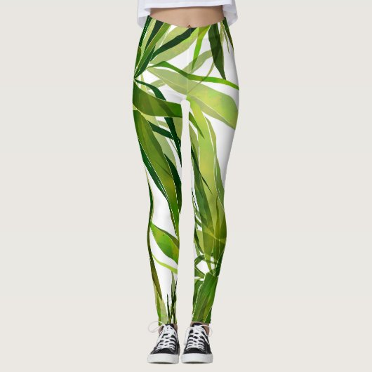 Palm bladeren hand geschilderd patroon leggings (Voorkant)