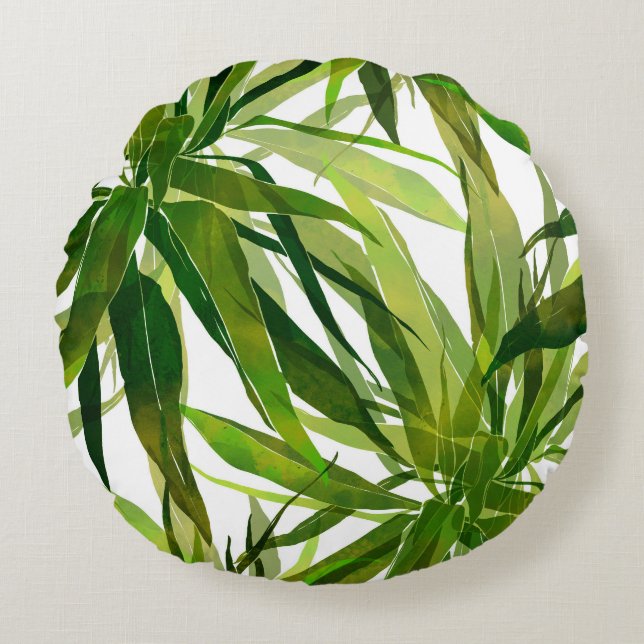 Palm bladeren hand geschilderd patroon rond kussen (Voorkant)