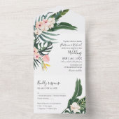 Palm bladeren hibiscus tropische elegante bruiloft all in one uitnodiging (Binnen)
