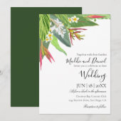 Palm bladeren plumeria tropische elegante bruiloft kaart (Voorkant / Achterkant)