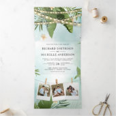 Palm bladeren string lichten foto collage bruiloft drieluik uitnodiging (Binnen)