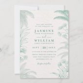 Palm Bloemen Bladeren Bestemming QR Code Trouwen Kaart (Voorkant)