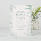 Palm Bloemen Bladeren Bestemming QR Code Trouwen Kaart (Staand voorkant)