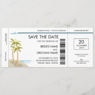 Palm Boarding Pass Save the Date Invitations