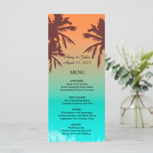 Palm bomen strand bruiloft menu strand2 (Staand voorkant)