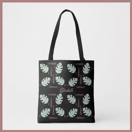  Palm & Branch Sage Groen & Stoffig Roos Roze Tote Bag