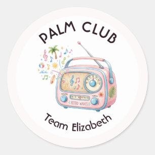 Palm Club Retro Radio Palm Springs Meisjesuitje Ronde Sticker