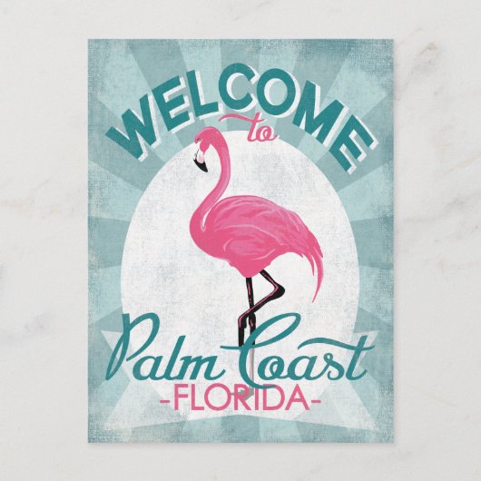 Palm Coast Florida Pink Flamingo Retro Briefkaart (Voorkant)