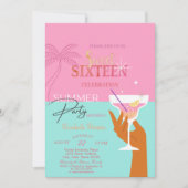 Palm Cocktail Zomer Sweet 16 Party Kaart (Voorkant)