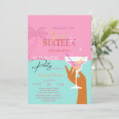 Palm Cocktail Zomer Sweet 16 Party Kaart (Staand voorkant)