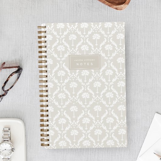Palm Damask Personalized Notebook | Linen Beige Notitieboek