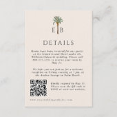 Palm Elegant Tropical Monogram Wedding Details Informatiekaartje (Voorkant)