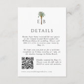Palm Elegant Tropical Monogram Wedding Details Informatiekaartje (Voorkant)