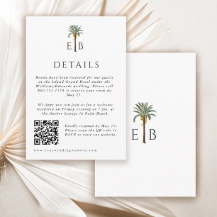Palm Elegante Tropische Monogram Huwelijksdetails Informatiekaartje