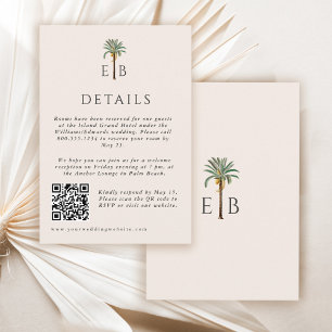 Palm Elegante Tropische Monogram Huwelijksdetails Informatiekaartje